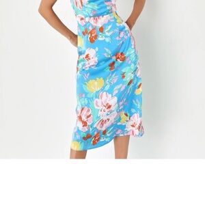 Lulus Flowering Forever- Cowl Neck Blue Midi Dress NWT